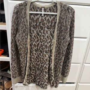 Free People Leopard Print Open Front Cardigan